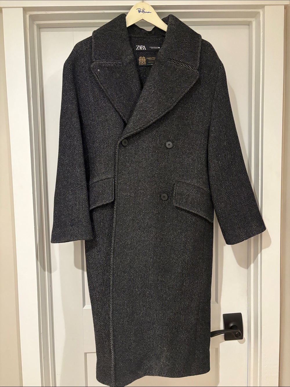 ZARA Woman’s Dark Charcoal Gray Double-Breasted Pea Coat